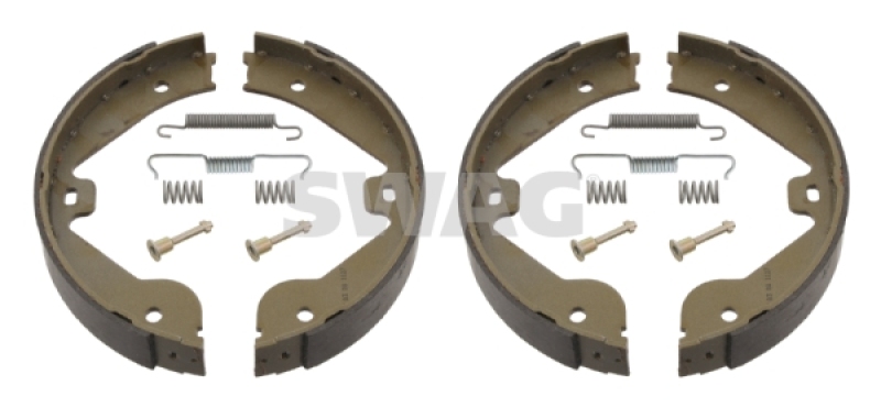 Bild von SWAG 10 92 8730 Handbremsbeläge Handbremsbacken, Bremsbackensatz, Feststellbremse Hinterachse mit Anbaumaterial MERCEDES-BENZ: ML-Class