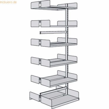 Bild von Kerkmann, Regal, Bibliotheks-Regal Univers doppelt Anbaufeld 100x25x225cm mit 2x6 Böden lichtgrau