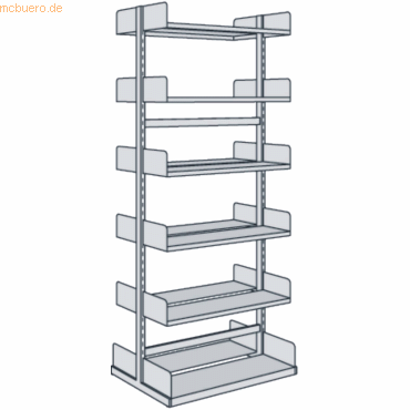 Bild von Kerkmann, Regal, Bibliotheks-Regal Univers doppelt Grundfeld 75x30x225cm mit 2x6 Böden lichtgrau
