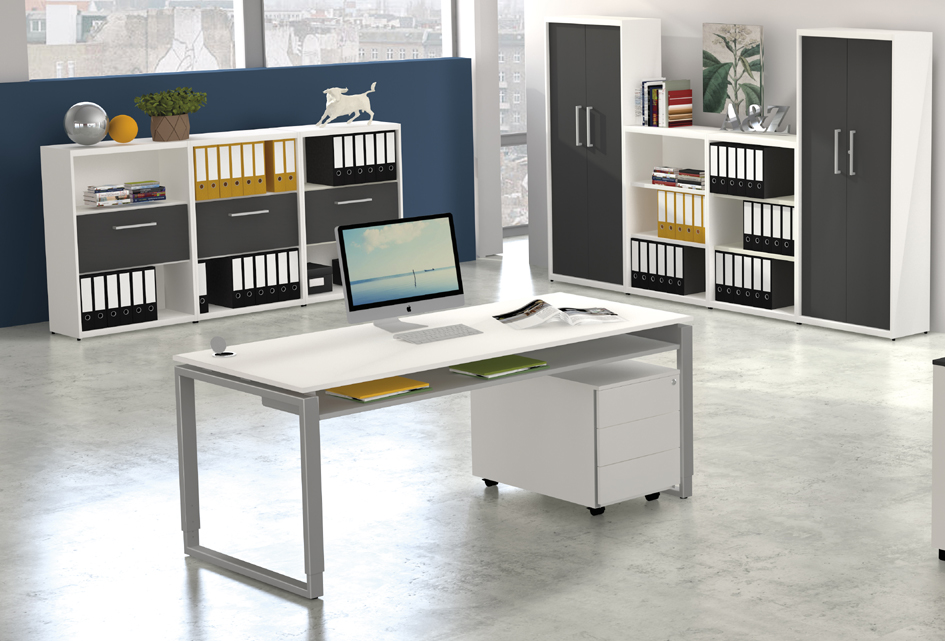Bild von KERKMANN Schreibtisch Schreibtisch Architekt BxTxH 180x80x75cm Bügelgestell weiß