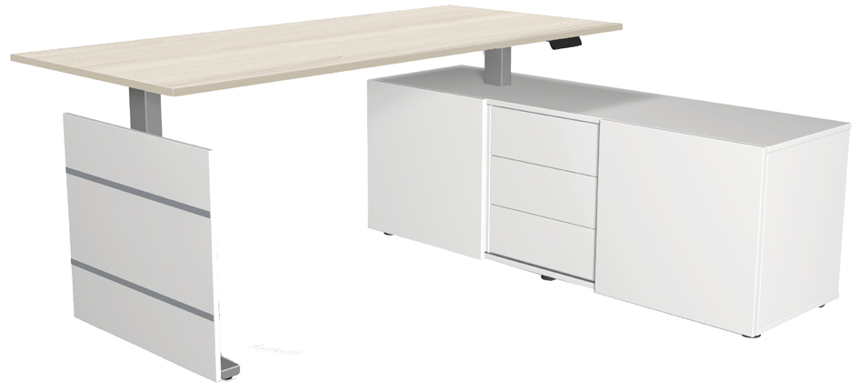 Bild von KERKMANN Schreibtisch Komplettarbeitsplatz Move 3 180x80x72-120 mit Sideboard silber/weiß/ah