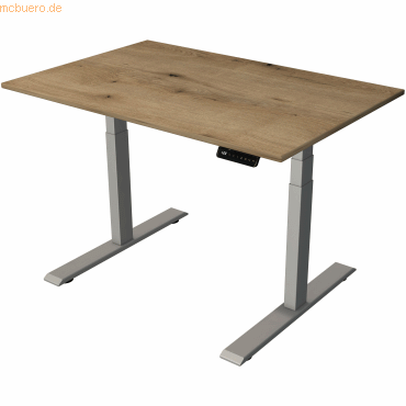 Bild von Kerkmann, Schreibtisch, Move 2 höhenverstellbarer Schreibtisch eiche rechteckig T-Fuss-Gestell silber 120,0 x 80,0