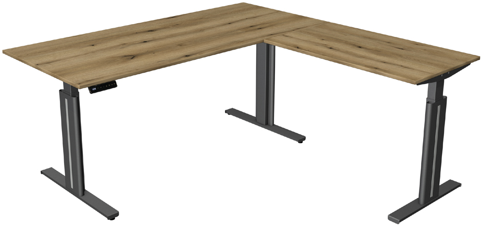 Bild von Certeo Eckschreibtisch Move.3 | Elektrisch höhenverstellbar | Gestell Anthrazit | HxBxT 720-1200 x 2000 x 1000 mm | Weiß | Sitz- und Stehtisch Bürotisch Arbeitstisch