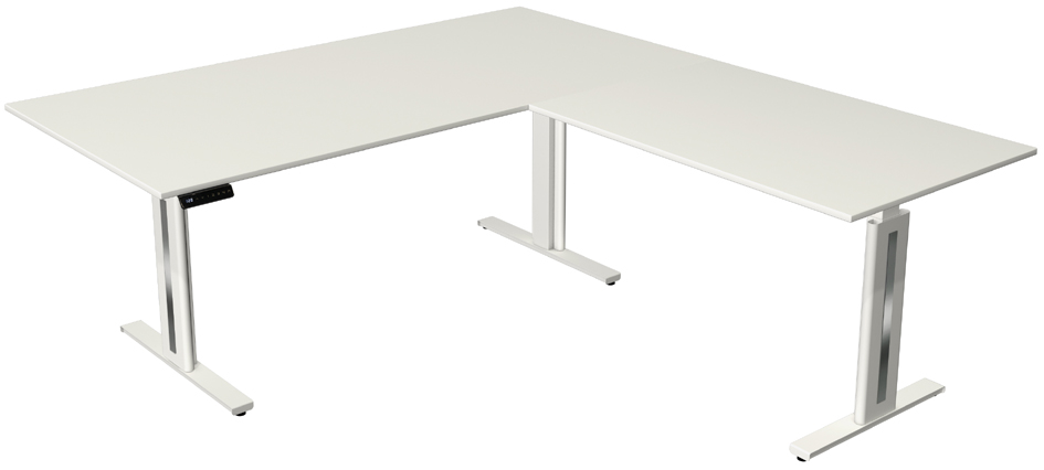 Bild von KERKMANN Schreibtisch Sitz-/Stehtisch Move 3 BxTxH 200x220x72-120cm + Anbautisch weiß/weiß