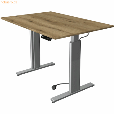 Bild von Kerkmann Move 3 Rechteckig Elektrisch Höhenverstellbar Sitz-Stehschreibtisch Eiche Silber 1.200 x 800 x 1.200 mm