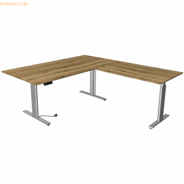 Bild von Kerkmann Move 3 L-förmig Elektrisch Höhenverstellbar Sitz-Stehschreibtisch Eiche Silber 2.000 x 2.200 x 1.200 mm