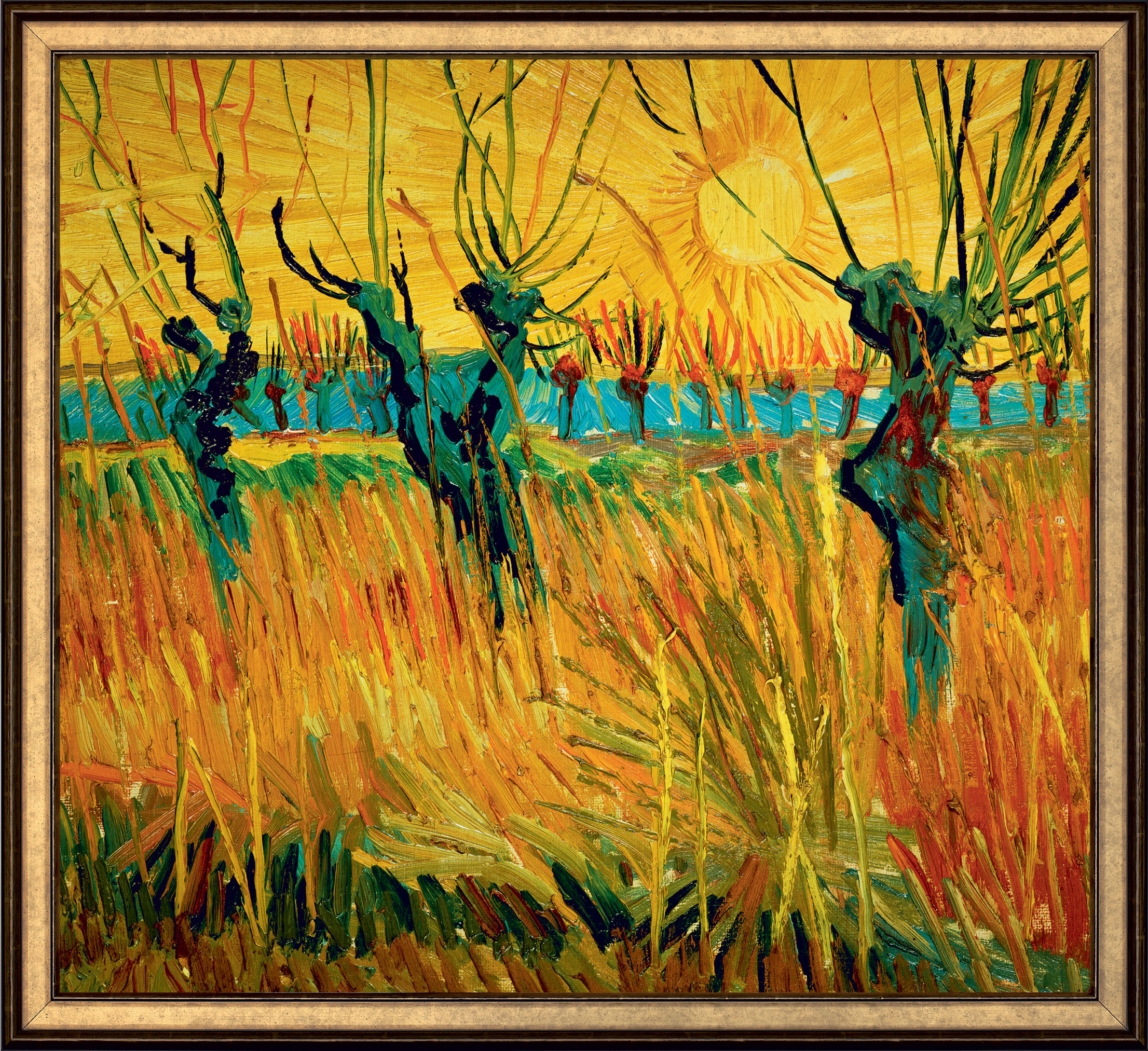 Bild von Vincent van Gogh: Bild 'Weiden bei Sonnenuntergang' (1888), gerahmt