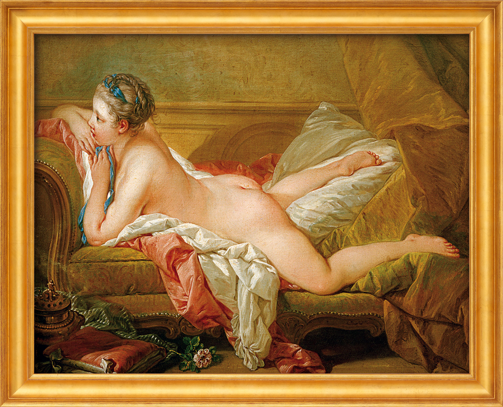 Bild von Francois Boucher: Bild 'Ruhendes Mädchen' (1752), gerahmt