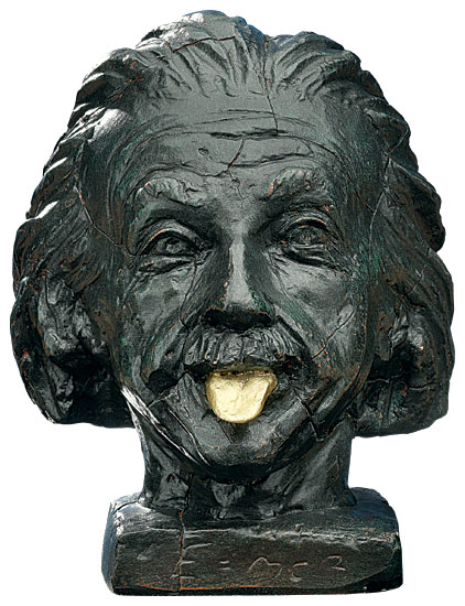 Bild von J. Nemecek: 'Einstein-Kopf mit goldener Zunge'