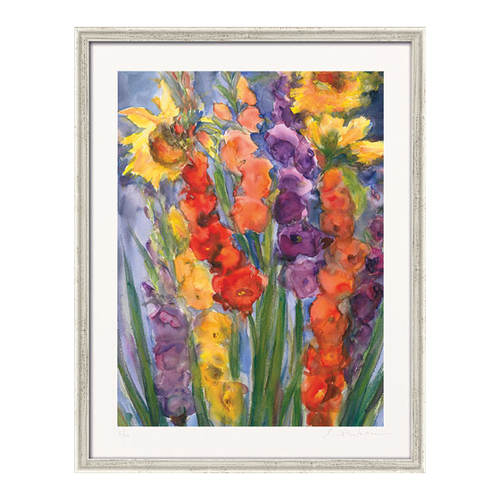 Bild von Christine Kremkau: Bild 'Gladiolen und Sonnenblumen' (2012), gerahmt
