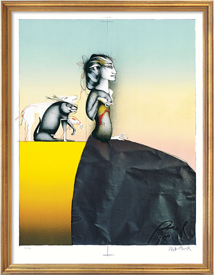 Bild von Paul Wunderlich: Bild 'Schöne Dame gut bewacht', gerahmt