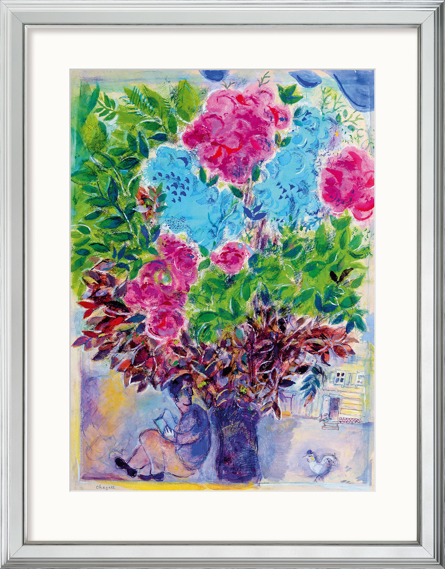 Bild von Marc Chagall: Bild 'Der Wartende unter dem Blumenstrauß', Version silberfarben gerahmt