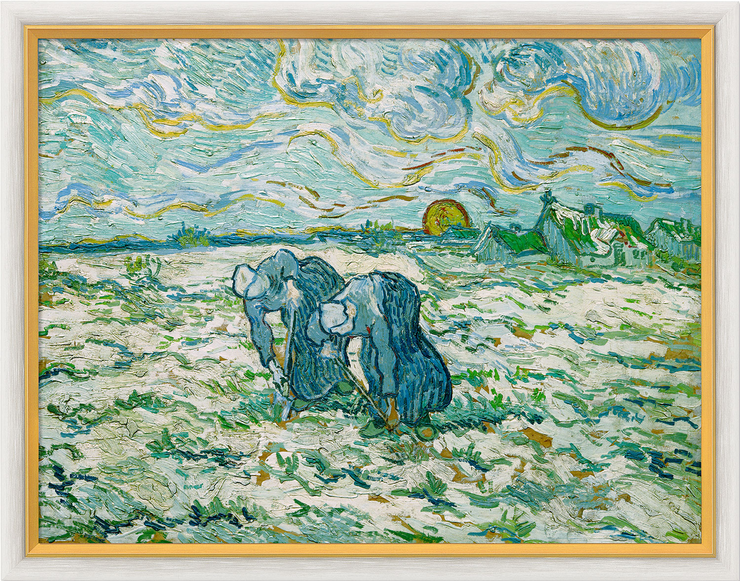 Bild von Vincent van Gogh: Bild 'Zwei grabende Bäuerinnen auf schneebedecktem Feld', gerahmt