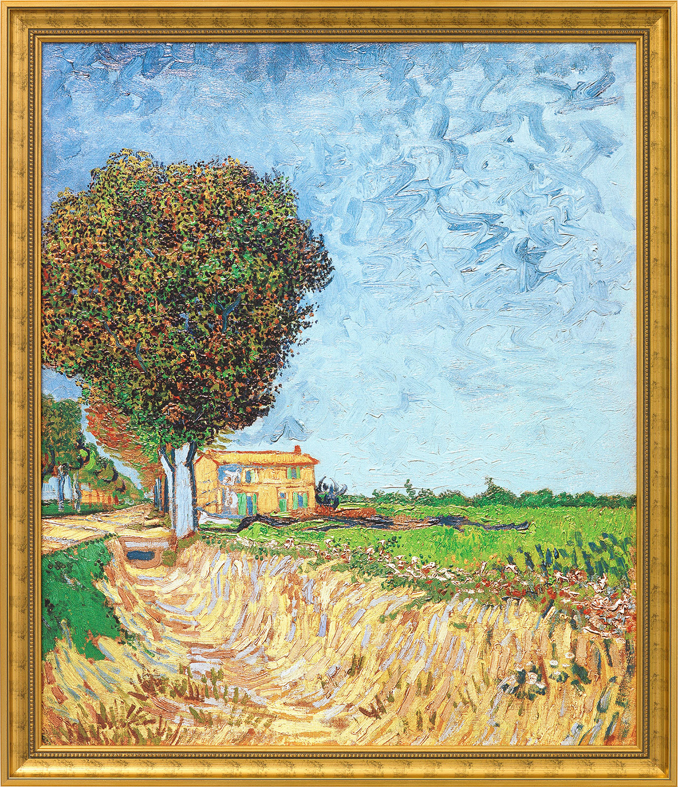 Bild von Vincent van Gogh: Bild 'Allee bei Arles mit Häusern' (1888), gerahmt