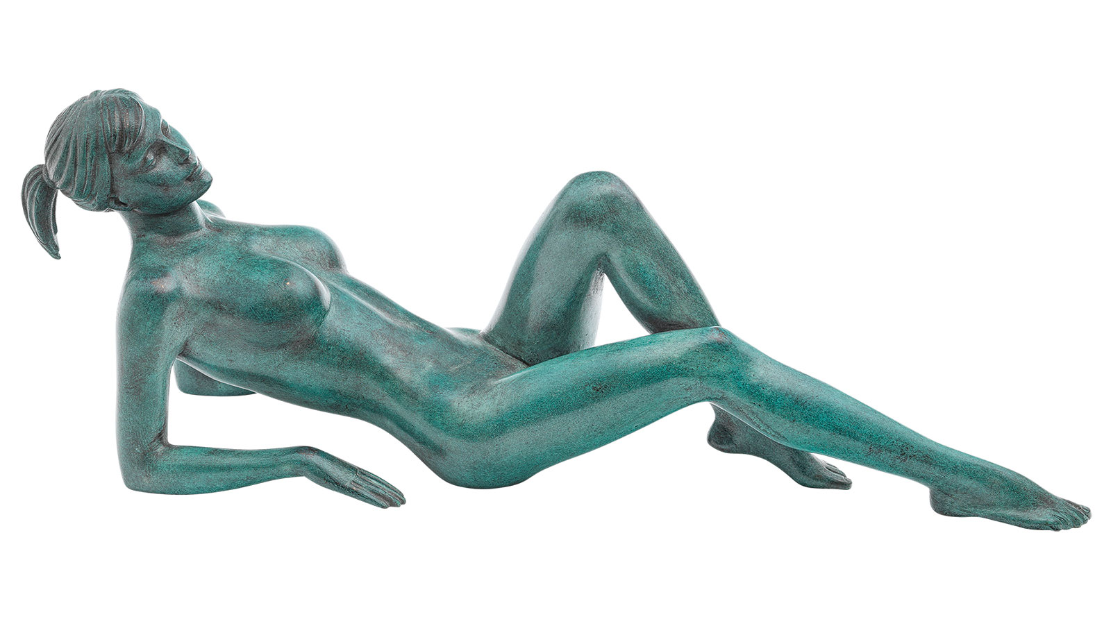 Bild von Richard Senoner: Skulptur 'Die Liegende', Version Bronze grün