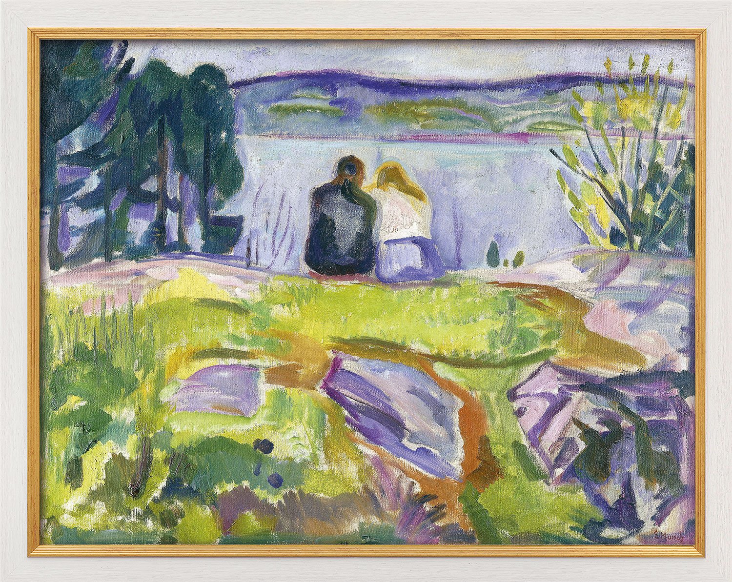 Bild von Edvard Munch: Bild 'Frühling (Liebespaar am Ufer)' (1911-13), gerahmt