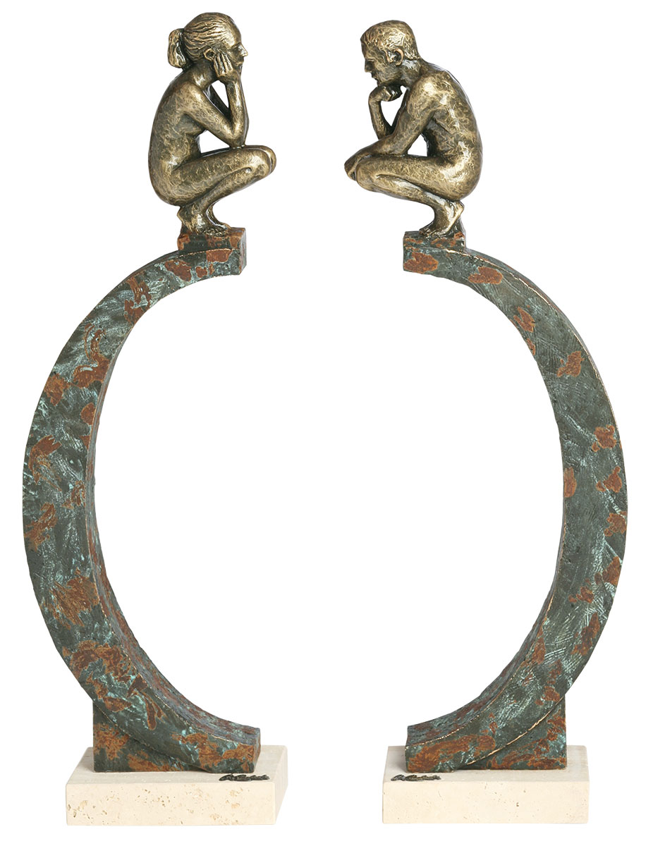 Bild von Angeles Anglada: 2-teilige Skulptur 'In Gedanken', Kunstguss Steinoptik