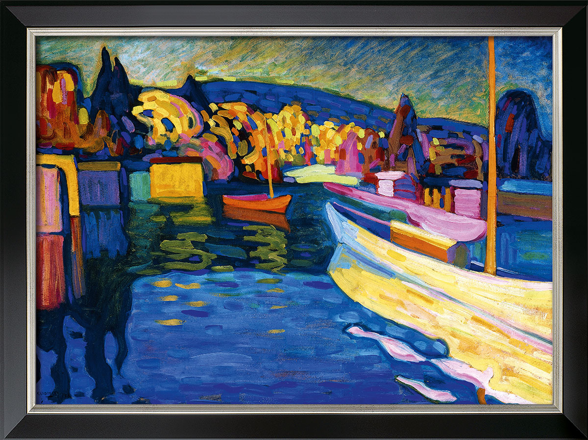 Bild von Wassily Kandinsky: Bild 'Herbstlandschaft mit Booten' (1908), gerahmt