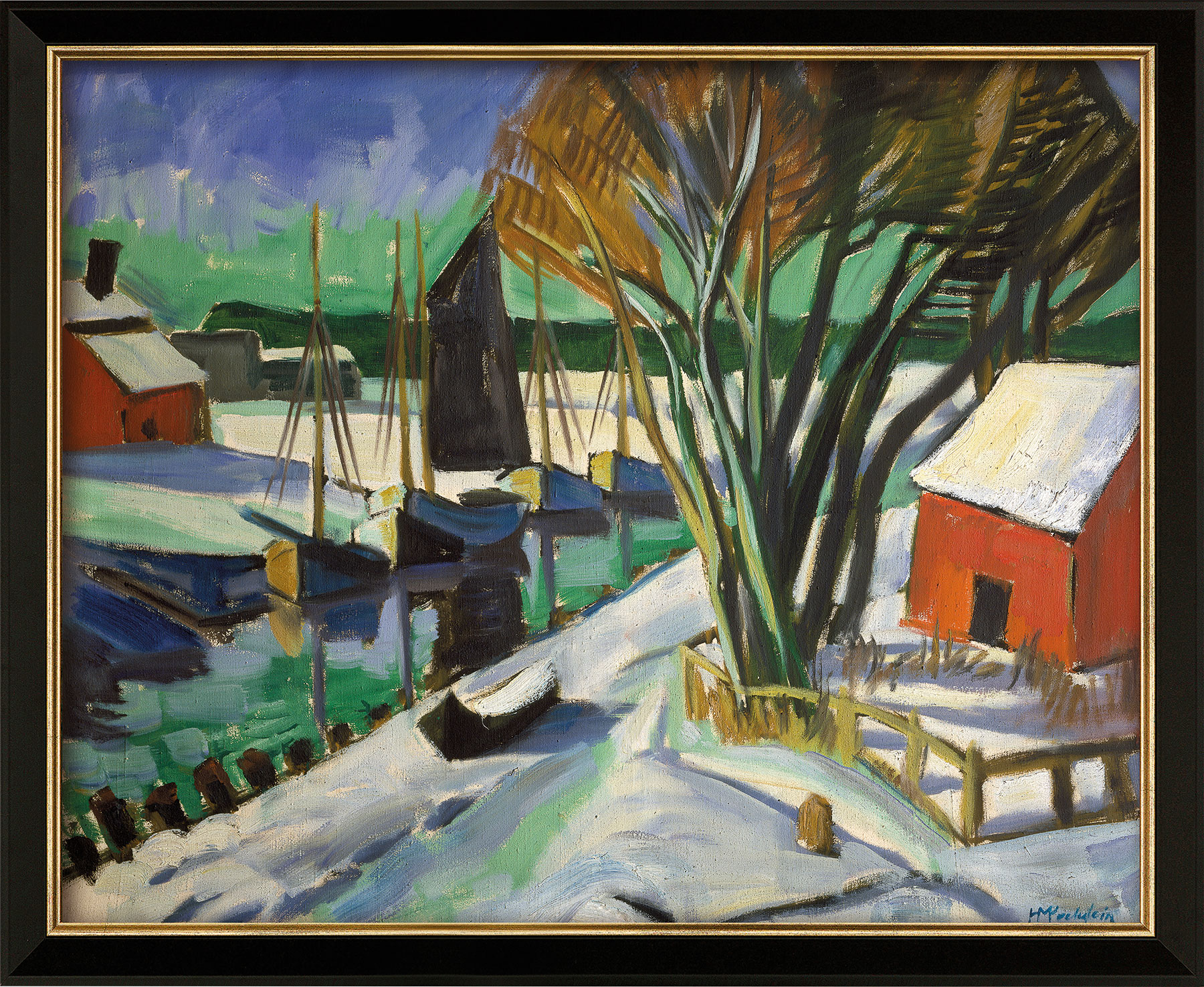 Bild von Max Pechstein: Bild 'Am Strom im Winter (Leba)' (1922), Version schwarz gerahmt