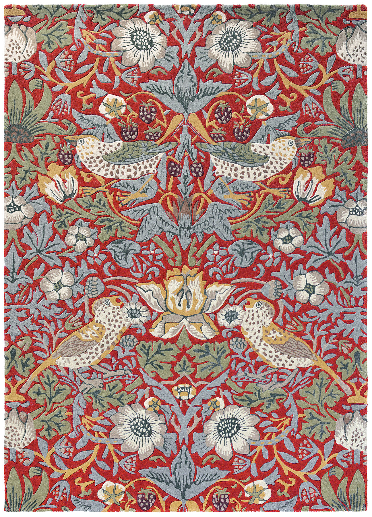 Bild von Teppich 'Strawberry Thief rot' (170 x 240 cm) - nach William Morris