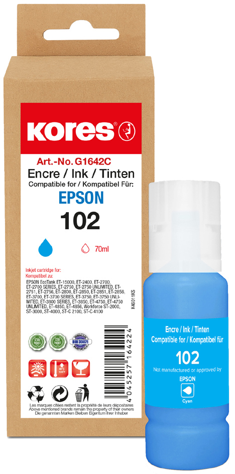 Bild von Kores Tintenflasche G1642M ersetzt EPSON 102, magenta