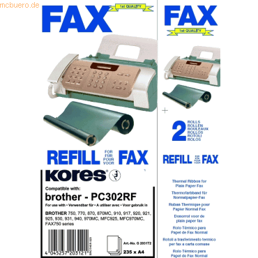 Bild von 2 x Kores Thermotransferrolle für Brother PC302RF VE=2 Rollen