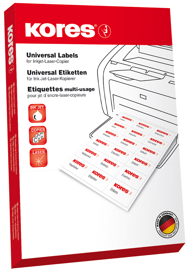 Bild von Kores Universal-Etiketten, 97 x 67,7 mm, weiß, 100 Blatt