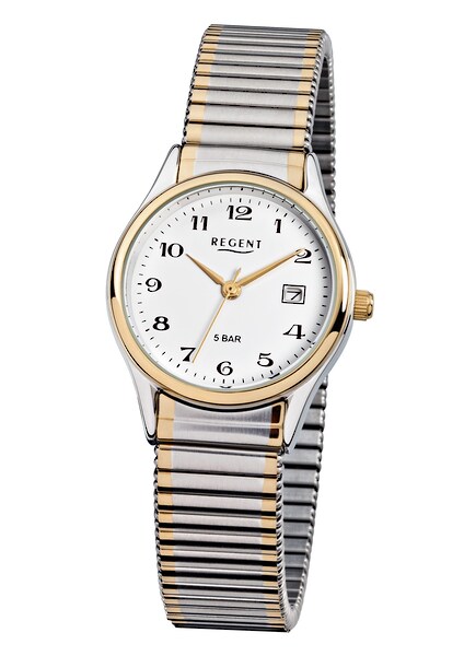 Bild von Regent Quarzuhr »F461, 12310133«, Armbanduhr, Damenuhr, Datum, Flexband, Zugband