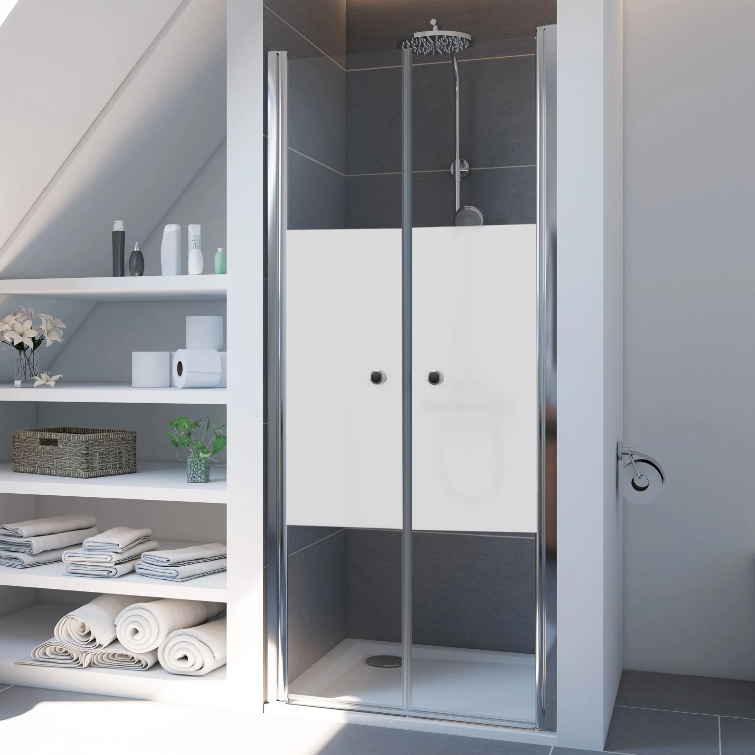 Bild von Breuer Pendeltür für Nische Elana 6 Silber Matt Intima-Dekor 80 cm
