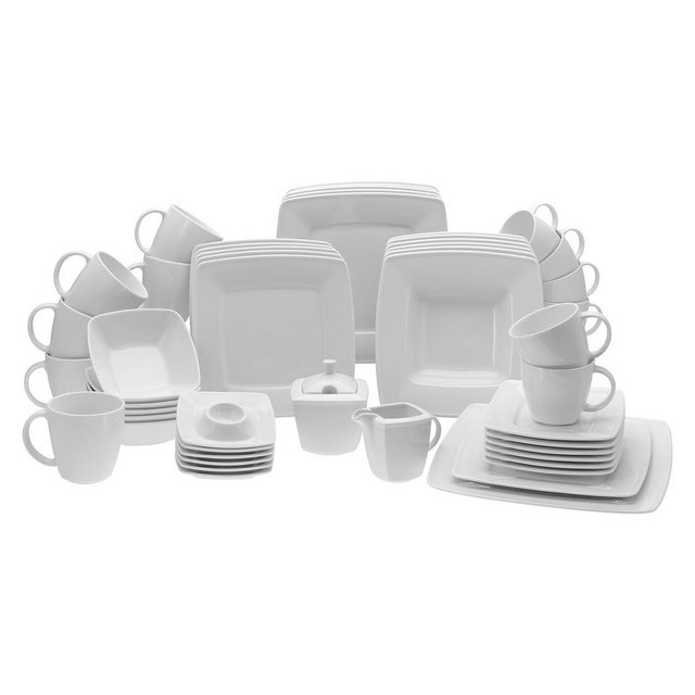 Bild von CreaTable Kombiservice "Geschirr-Set VICTORIA", (Set, 50 tlg., Kaffeeservice und Tafelservice im Set, für 6 Personen), Service, weiß, 50 Teile, für 6 Personen