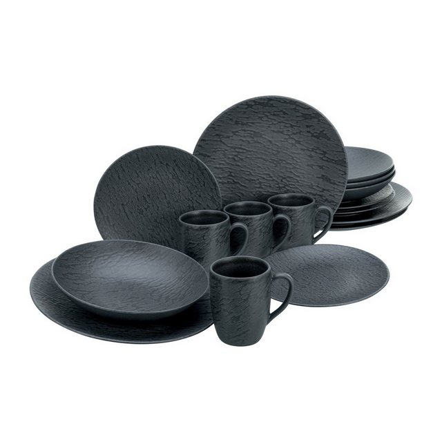 Bild von CreaTable, 20539, Serie Schiefer Black, 16-teiliges Geschirrset, Kombiservice aus Steinzeug, spülmaschinen- und mikrowellengeeignet, Made in Portugal