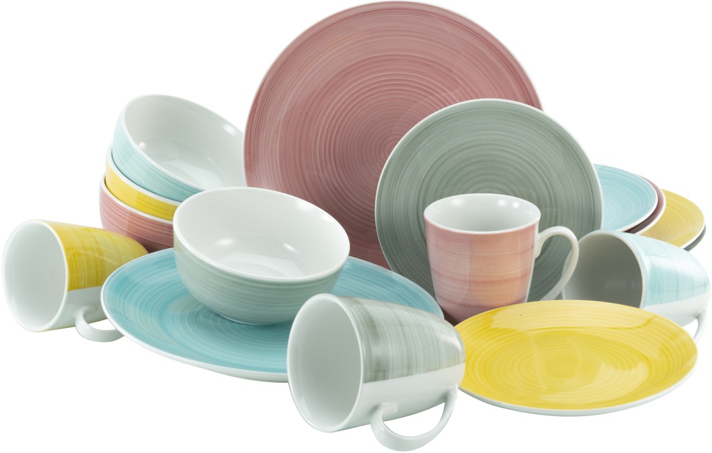 Bild von CreaTable Kombiservice "Geschirr-Set Pastello", (Set, 16 tlg., Kaffeeservice und Tafelservice im Set, für 4 Personen), Service, handgemalte Spirale, 16 Teile, für 4 Personen