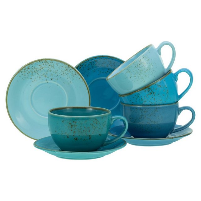 Bild von CreaTable Cappuccinotasse »Kaffeetasse NATURE COLLECTION Aqua«, (Set, 8 tlg.), Tassen Set, aktuelle Blautöne mit Sprenkel, 4 Tassen, 4 Untertassen