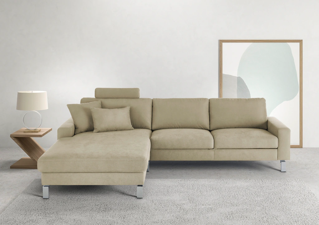 Bild von 3C Candy Ecksofa "Lecce, wahlweise PUR-Schaumstoff oder Tonnentaschenfederkern", Bett im 2,5-Sitzer, teilmotorische Schlaffunktion im Longchair, L-Form