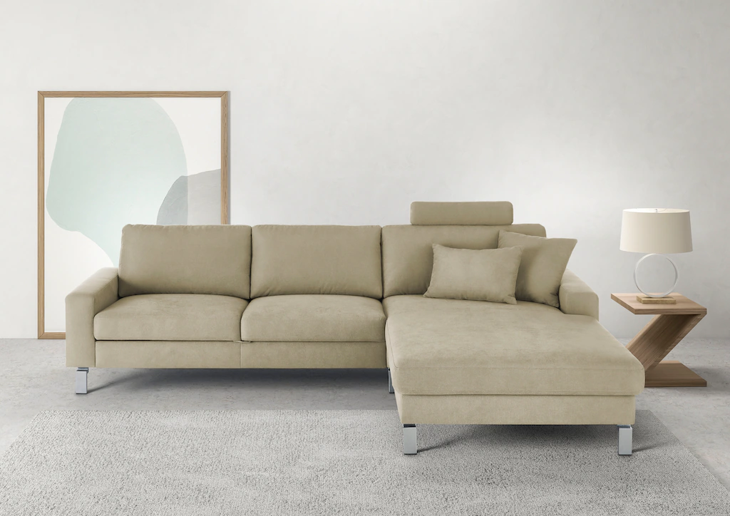 Bild von 3C Candy Ecksofa "Lecce, wahlweise PUR-Schaumstoff oder Tonnentaschenfederkern", Bett im 2,5-Sitzer, teilmotorische Schlaffunktion im Longchair, L-Form
