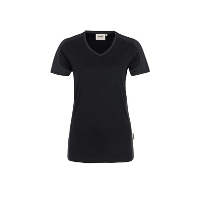 Bild von Damen V-Shirt Contrast Mikralinar® 190, schwarz/anthrazit, Größe S