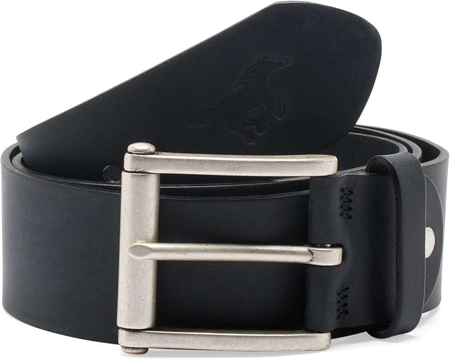 Bild von Mustang Herren Schlichter stufenlos verstellbarer Vollledergürtel (45 mm) mit Altsilber-Schließe schwarz