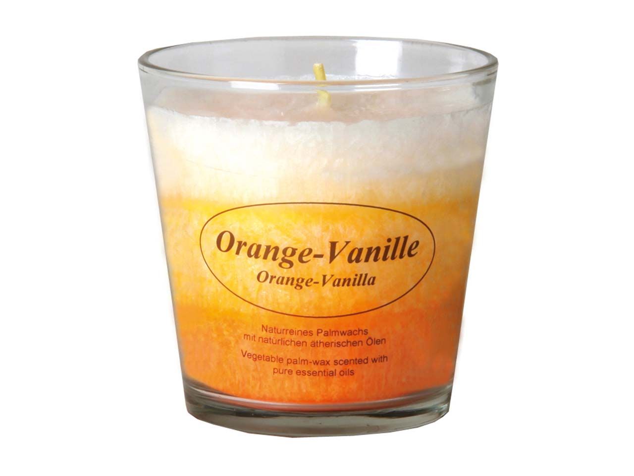 Bild von Hahn Duftkerze aus Stearin im Glas, 3-farbig gegossen, 140 ml