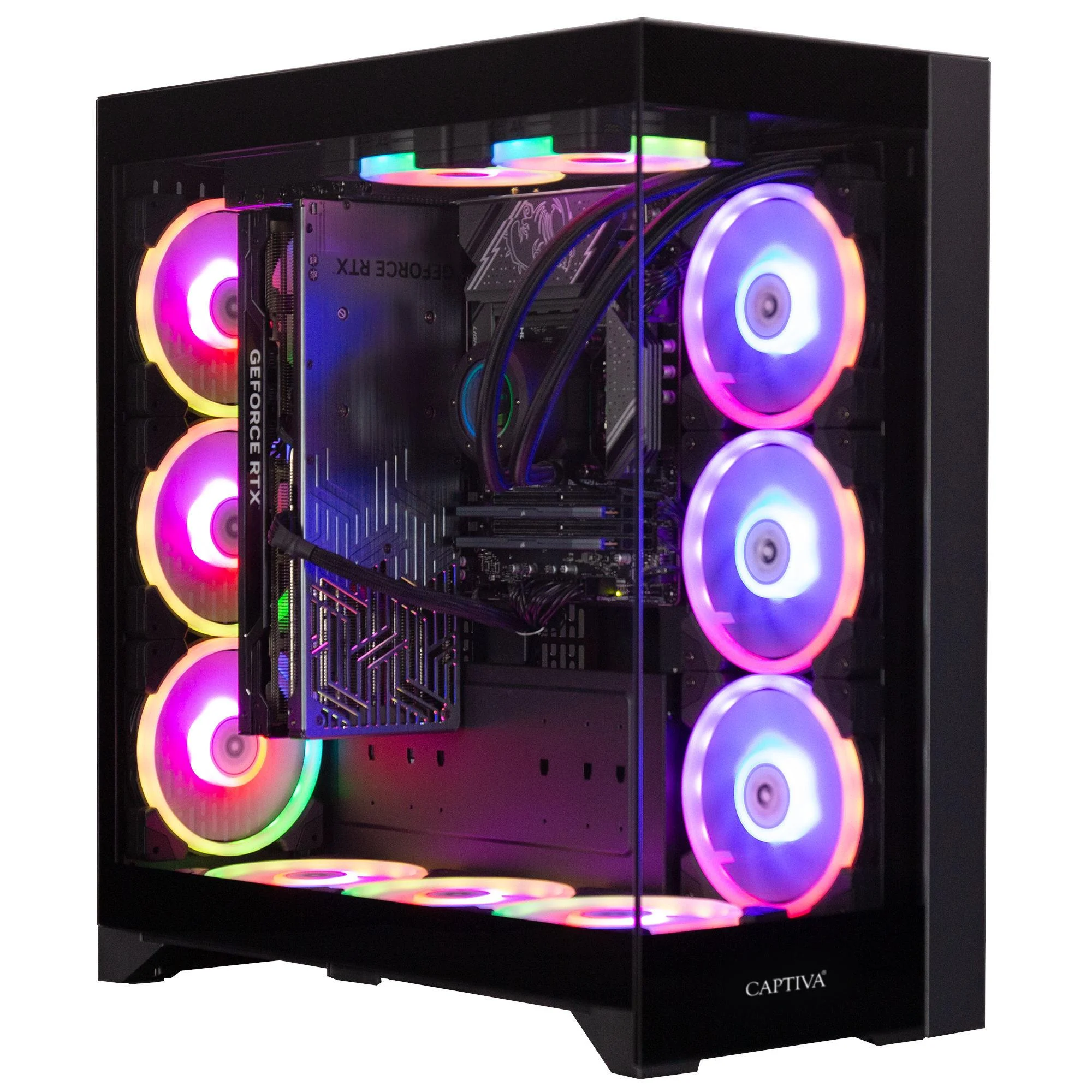 Bild von Captiva PC Highend Gaming R83-489 (Ryzen 9 7950X3D/RTX4070 Super 12GB GDDR6X/SSD 2TB/64GB/WLAN/Windows 11 H (AMD Ryzen 9 7950X3D, 65.54 GB, 2000 GB, SSD, GeForce RTX 4070 Super), PC, Schwarz