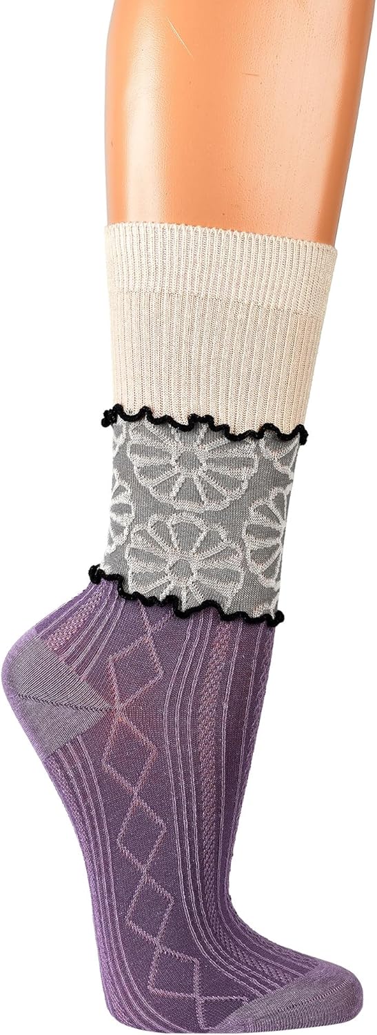 Bild von Wowerat 2 Paar romantische verspielte Landhaus Socken mit floralem Muster Vintage (DE/NL/SE/PL, Numerisch, 39, 42, Regular, Regular, Zufallsprinzip)