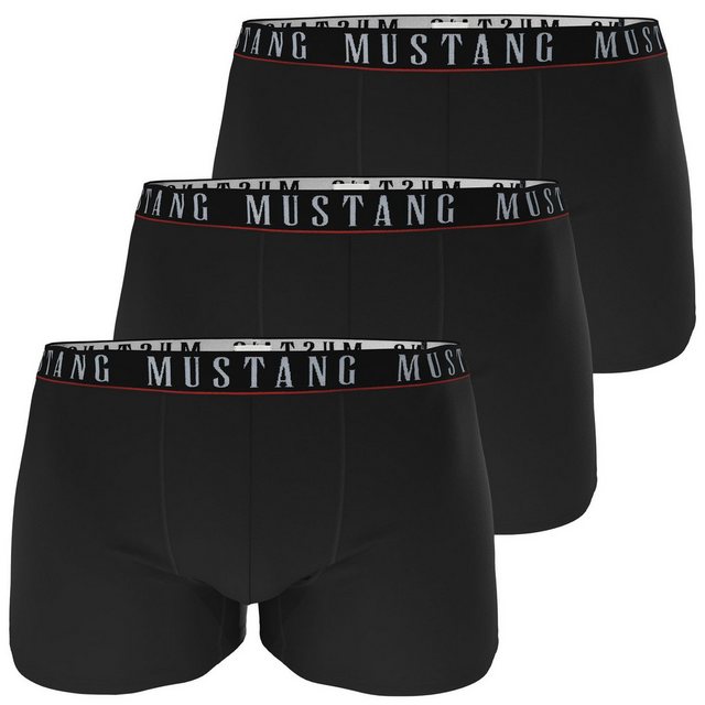 Bild von MUSTANG Retro Boxer Boxershorts Retropants Unterhosen (3-St) 3x Schwarz mit eingewebtem roten Streifen