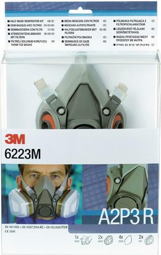 Bild von 3M Atemschutz-Halbmasken-Set 6223M A2P3R 9tlg. Inhalt:1x6200M 2x6055 4x5935 2x501