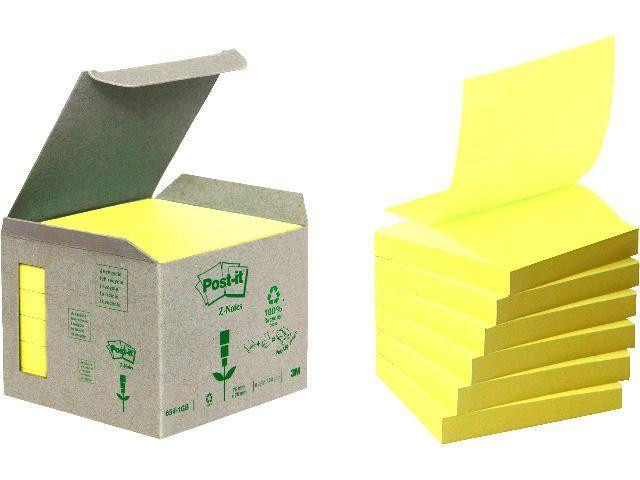 Bild von Post-it® Haftnotizblock Haftnotizen Z-Notes Recycling - 76 x 76 mm, pastellgelb, 6x 100 Blatt