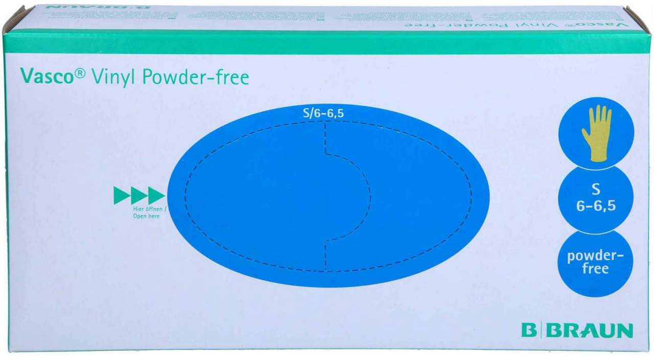 Bild von B. Braun B. Braun Vasco® Vinyl Powder-free Einmalhandschuhe; Kleidergröße S; weiß; 100 Stück / Packung