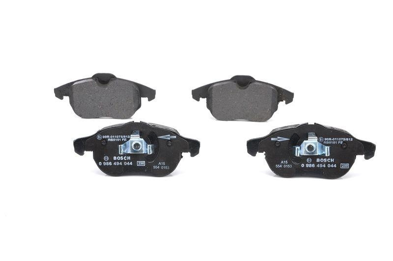 Bild von BOSCH 0 986 494 044 Bremsbelagsatz Bremsbeläge, Bremsklötze, Bremssteine Low-Metallic mit Anti-Quietsch-Blech, mit Kolbenclip OPEL: Zafira B