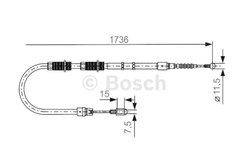 Bild von BOSCH 1 987 477 257 Handbremsseil Bremsseil, Seilzug Feststellbremse 1736 AUDI: A4 B6 Avant, A4 B7 Avant
