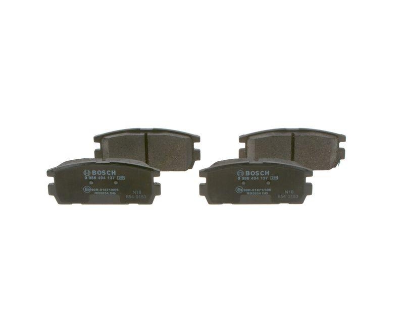 Bild von BOSCH 0 986 494 137 Bremsbelagsatz Bremsbeläge, Bremsklötze, Bremssteine Low-Metallic mit akustischer Verschleißwarnung mit Anti-Quietsch-Blech