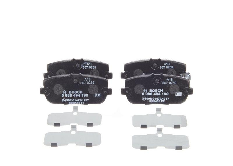 Bild von BOSCH 0 986 494 190 Bremsbelagsatz Bremsbeläge, Bremsklötze, Bremssteine Low-Metallic mit akustischer Verschleißwarnung mit Anti-Quietsch-Blech
