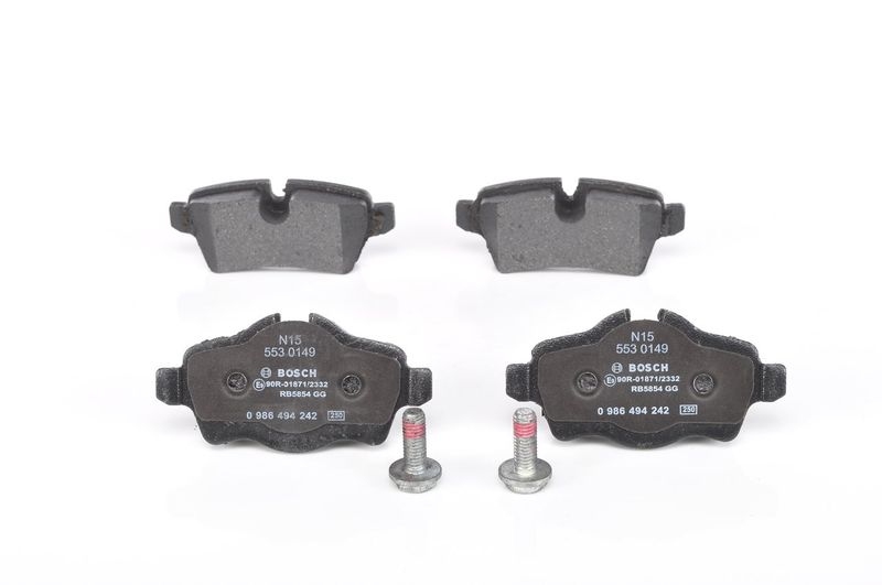 Bild von BOSCH Bremsbelagsatz mit Schrauben 0 986 494 242 Bremsbeläge,Bremsklötze MINI,Schrägheck (R56),Clubman (R55),Cabrio (R57),Roadster (R59),Coupe (R58)