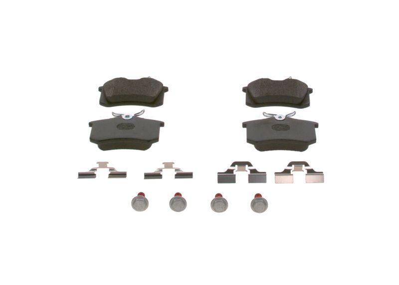 Bild von BOSCH 0 986 494 600 Bremsbelagsatz Bremsbeläge, Bremsklötze, Bremssteine Low-Metallic mit Schrauben mit Feder, mit Zubehör RENAULT: Megane 4, Clio 4